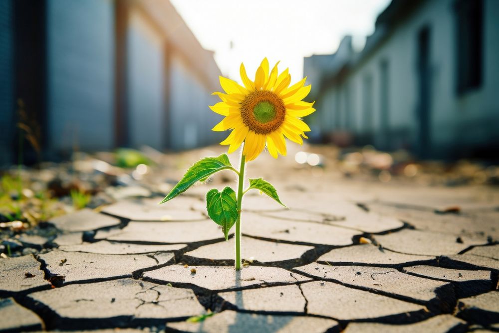 Sunflower growing on crack street sunflower outdoors plant. AI generated Image by rawpixel.