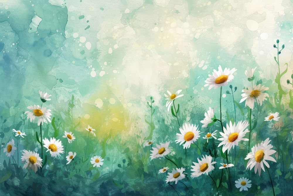 Field of watercolor daisies background backgrounds outdoors painting.