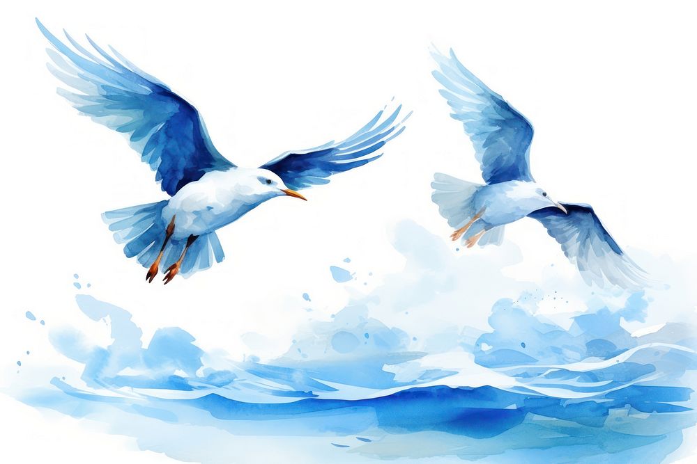 Watercolor seagulls flying outdoors animal.