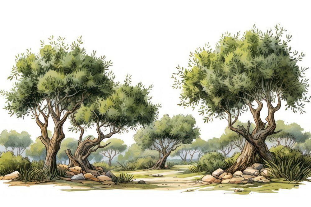Olive tree forest landscape outdoors cartoon.