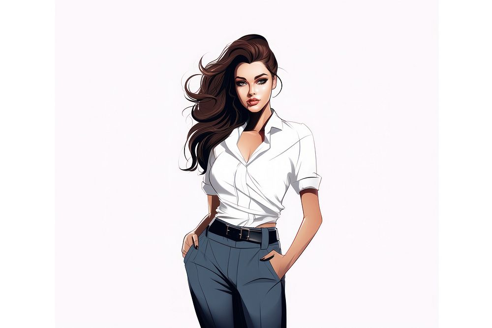 Fashion model cartoon sleeve blouse.