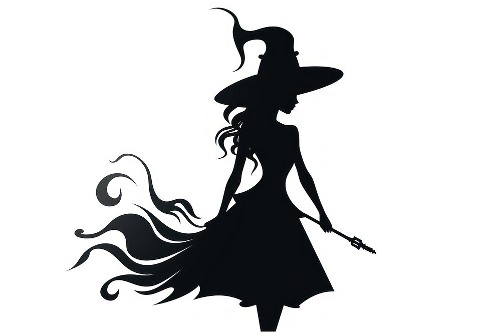 Witch silhouette cartoon white background representation.