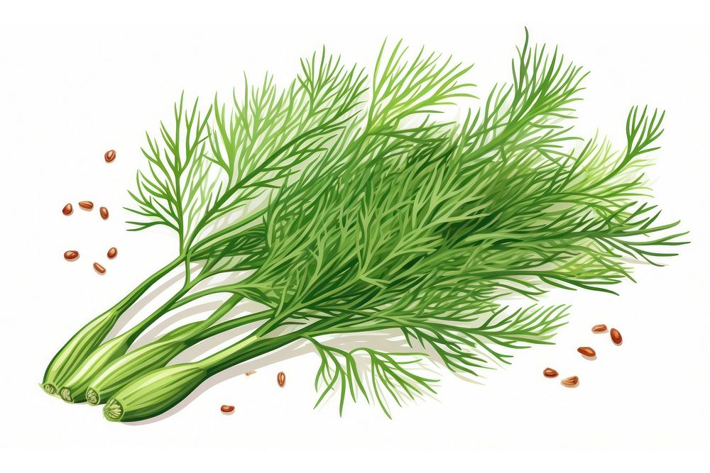 Dill herb plant food white background.