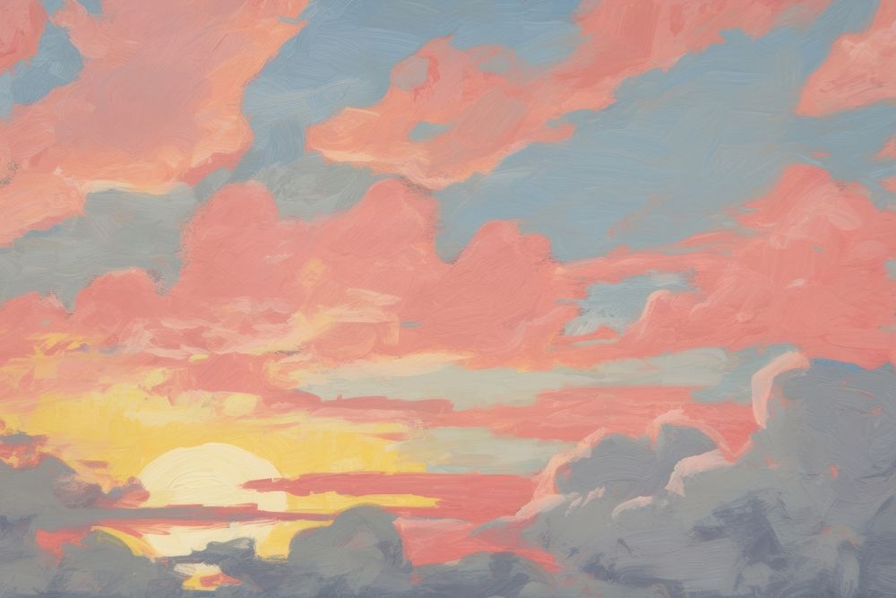 Illustration of a minimal sunset painting outdoors nature.