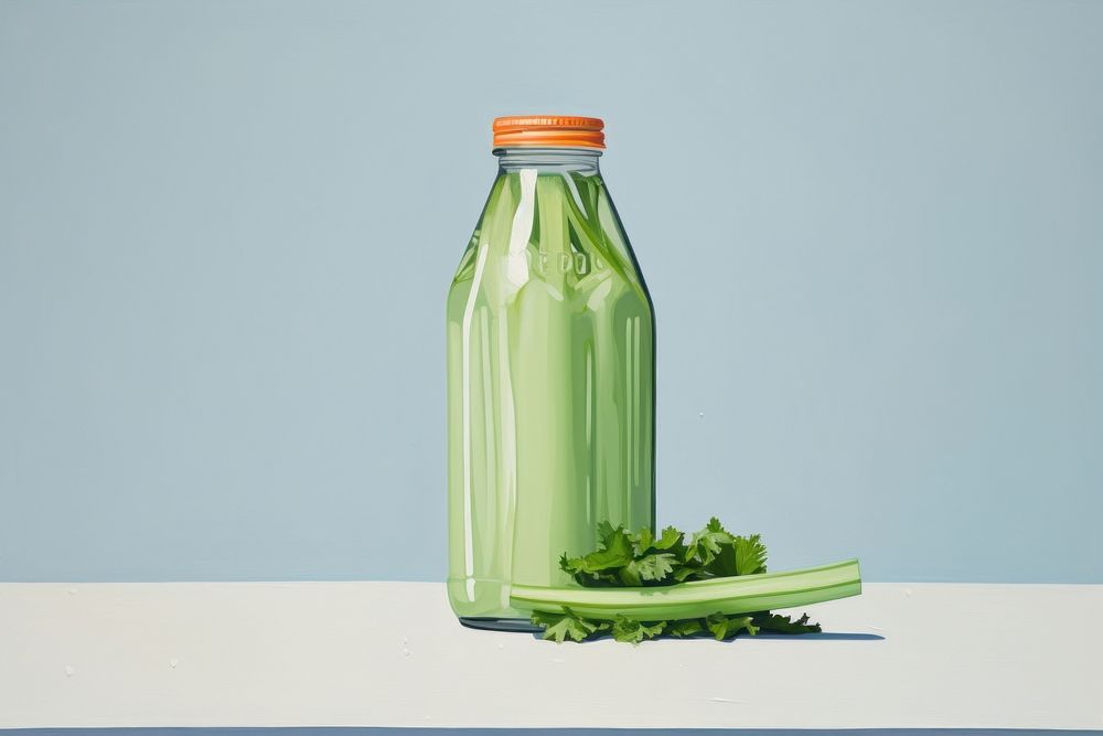 Bottle of celery juice vegetable drink plant.