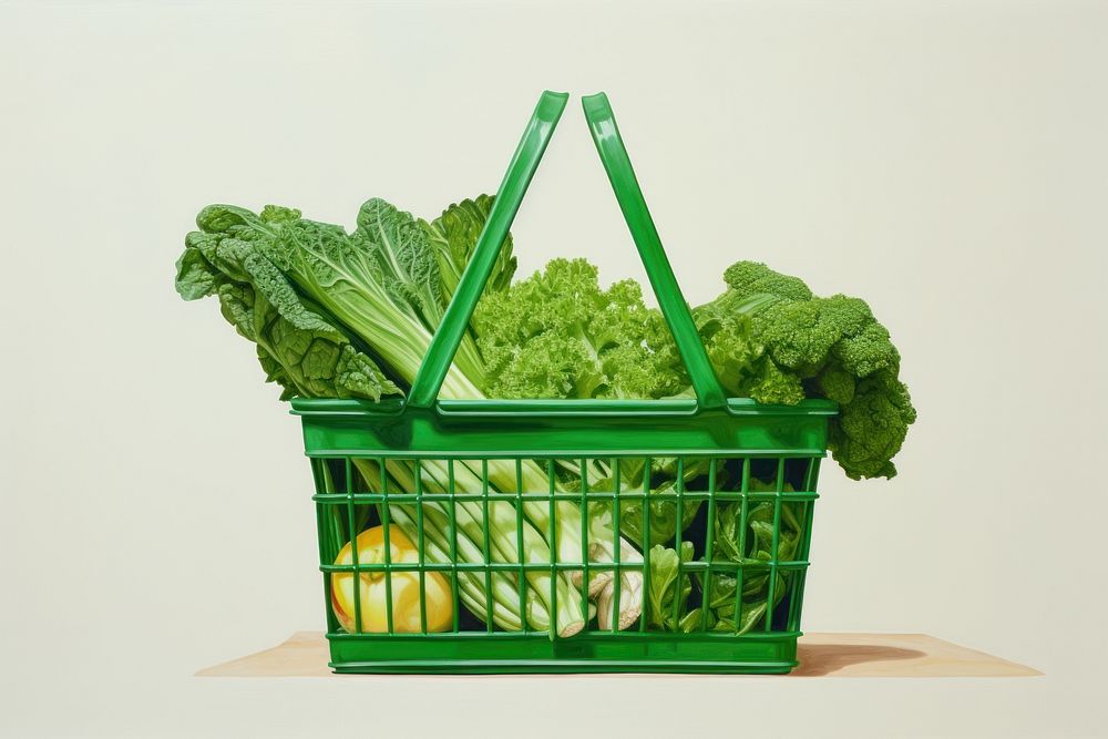Hand holding green vegetable busket basket plant food.