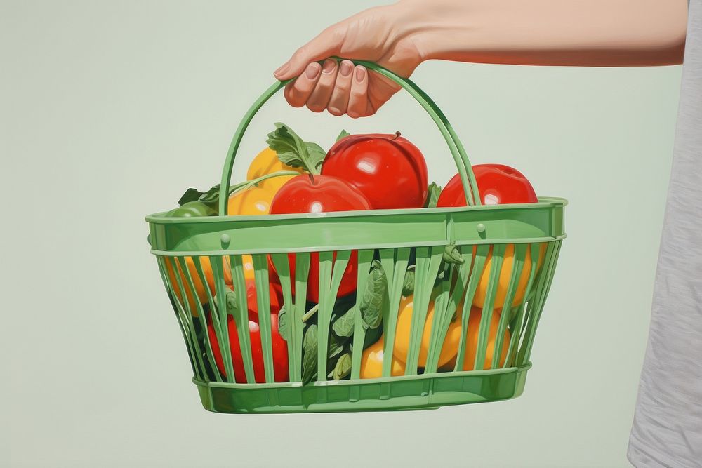 Hand holding fruits busket painting basket food.