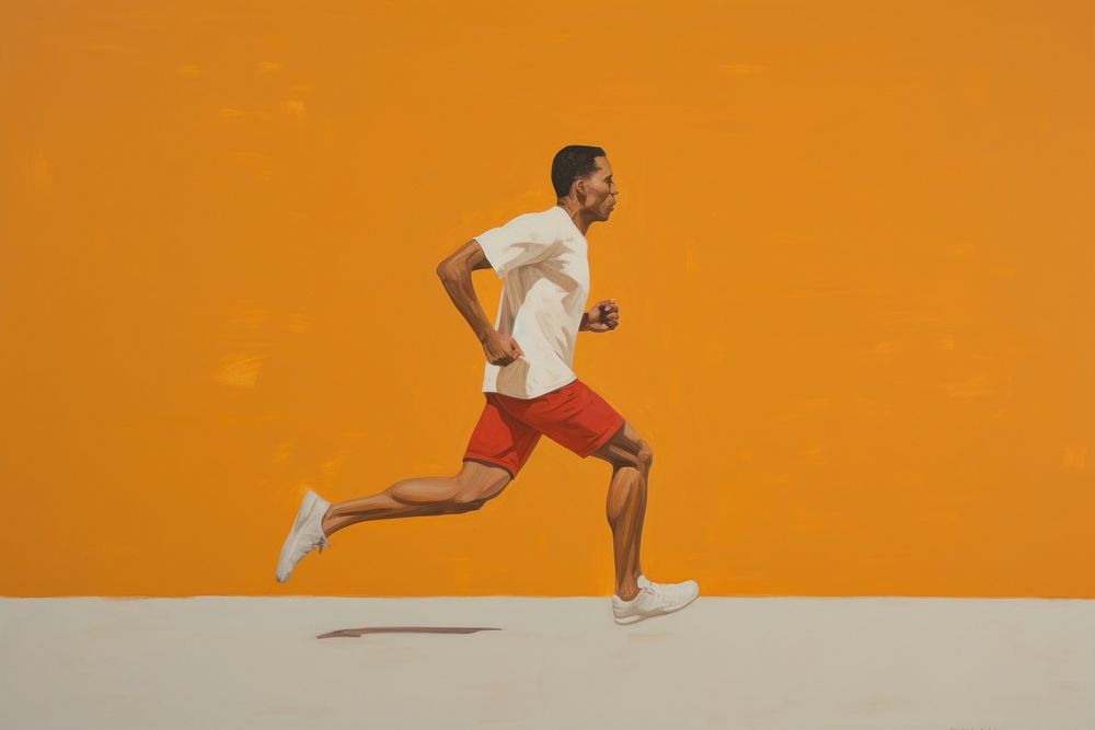 Man running at fitness footwear painting jogging.
