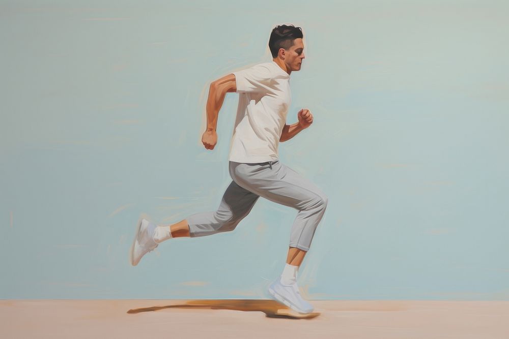 Man running at fitness painting jogging adult.