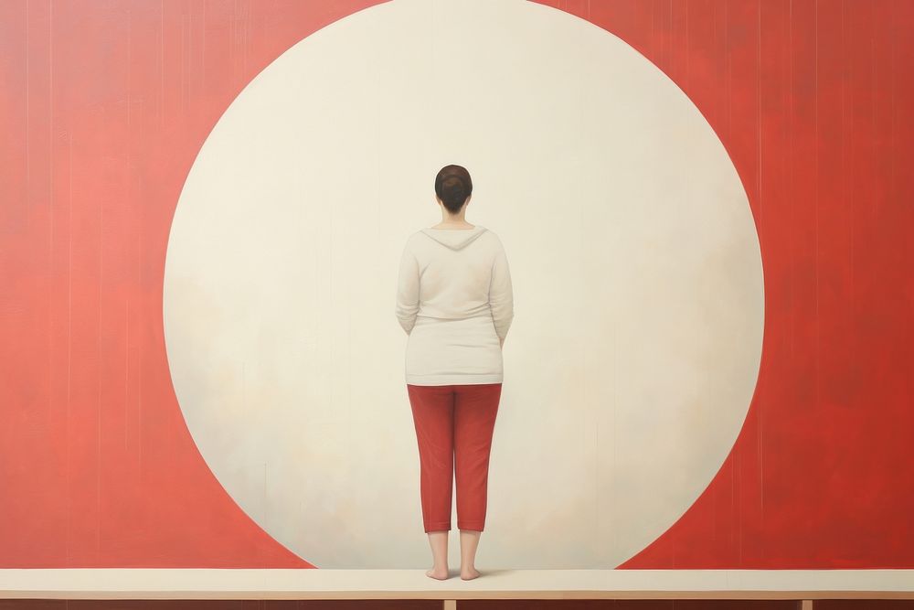 Big woman loss weight painting standing architecture.
