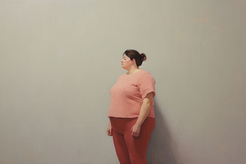 Big woman loss weight adult pain portrait.