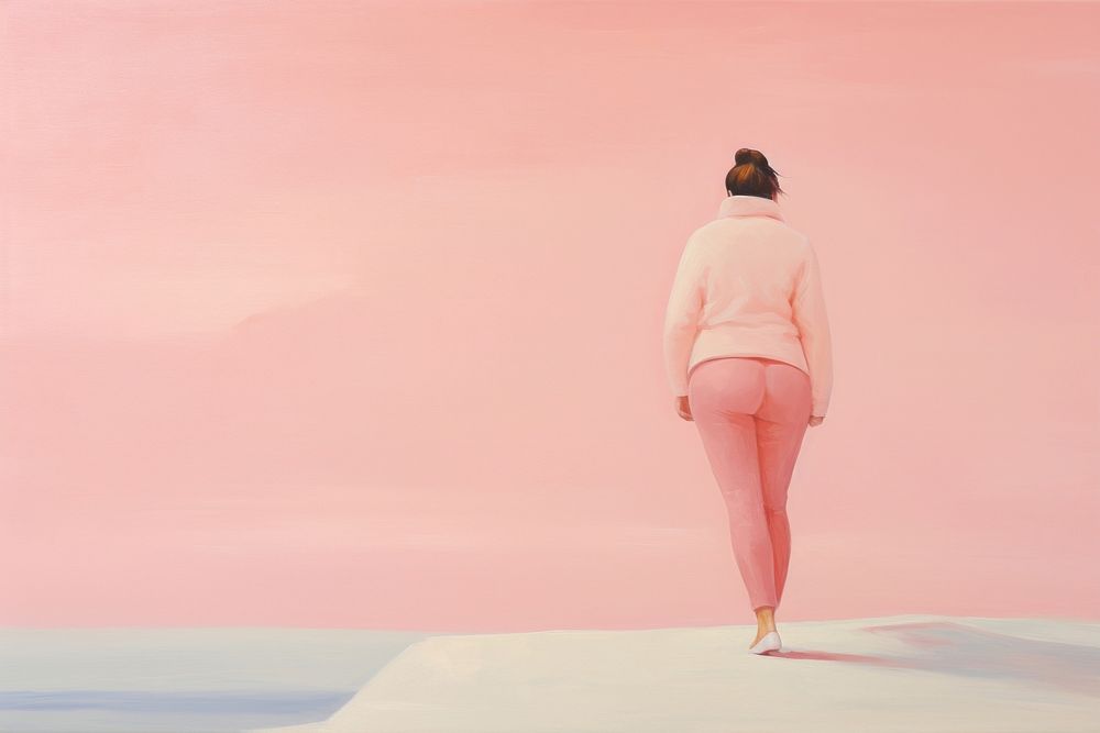 Big woman loss weight standing painting walking.