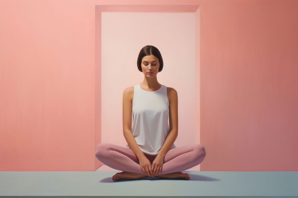 Woman wearing pink yoga outfit sitting sports adult.