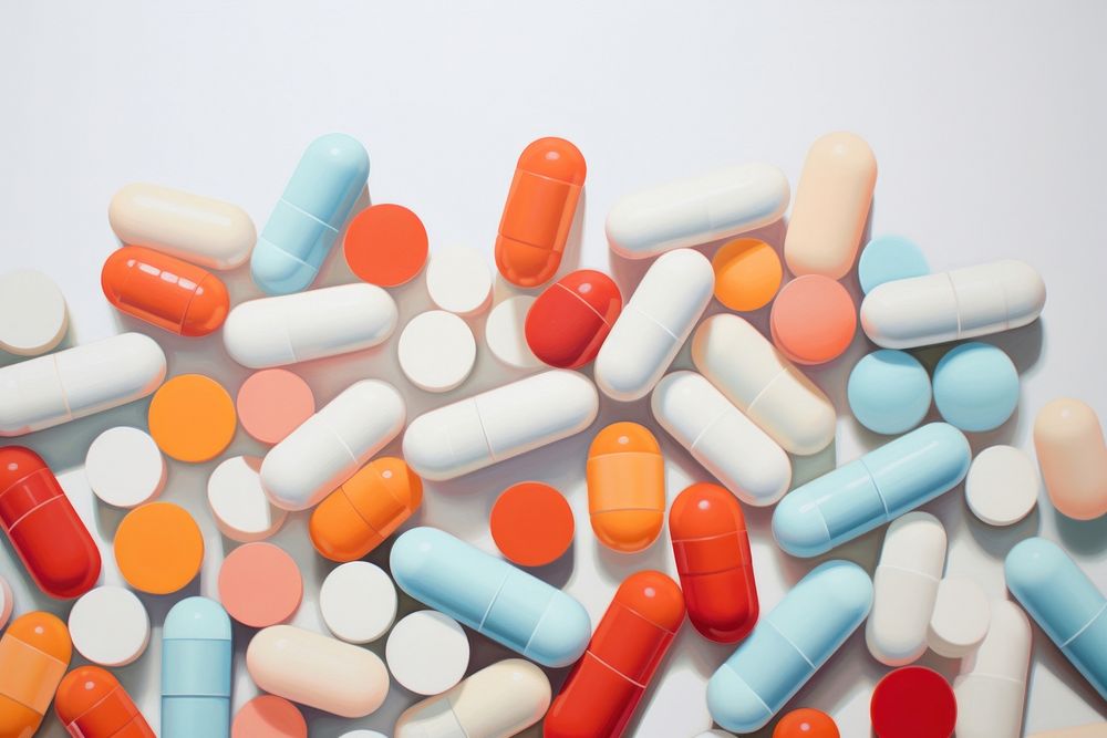 Closeup of pills capsule antioxidant medication.