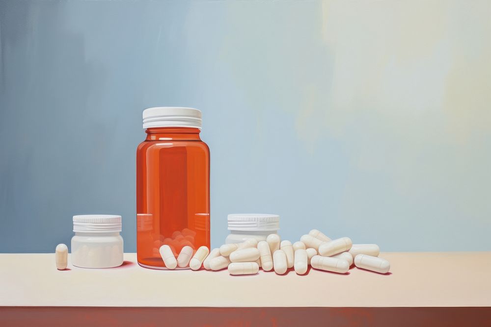 Closeup of pills painting medication container.