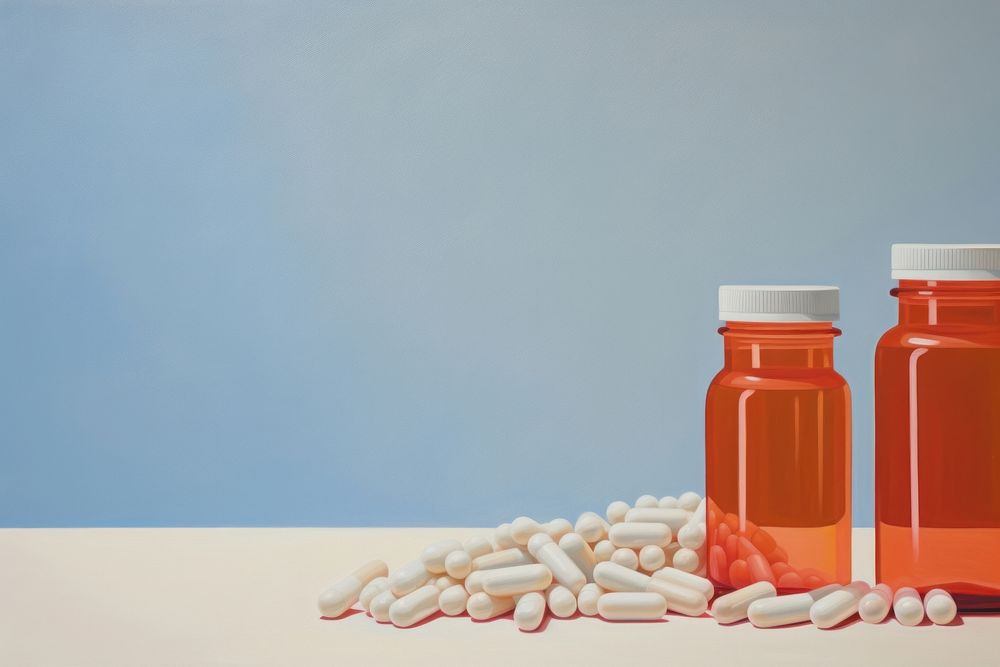 Closeup of pills painting antioxidant medication.