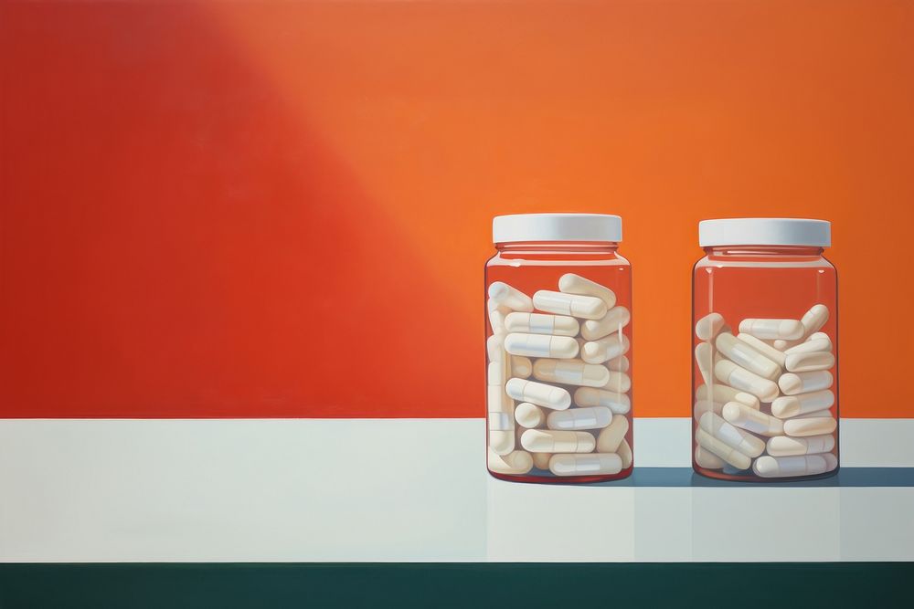 Closeup of pills medication container medicine.