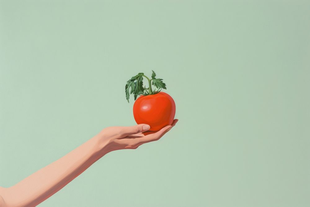 Hand holding tomato food vegetable freshness.