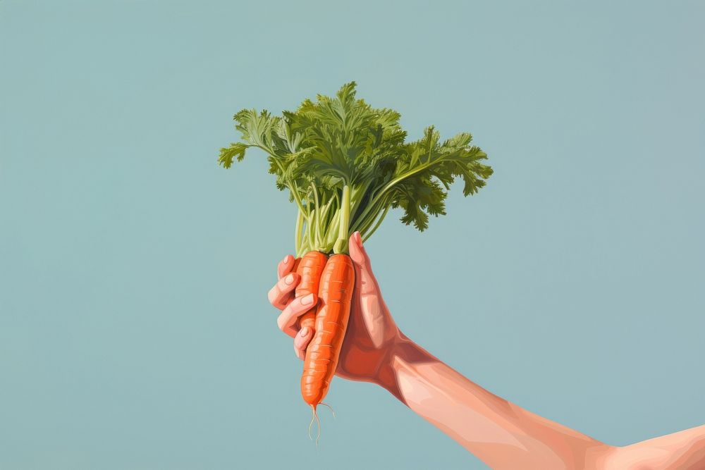 Hand holding carrot vegetable adult plant.