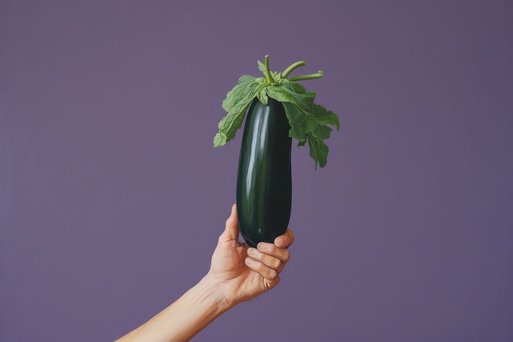 Hand holding eggplant vegetable food freshness.