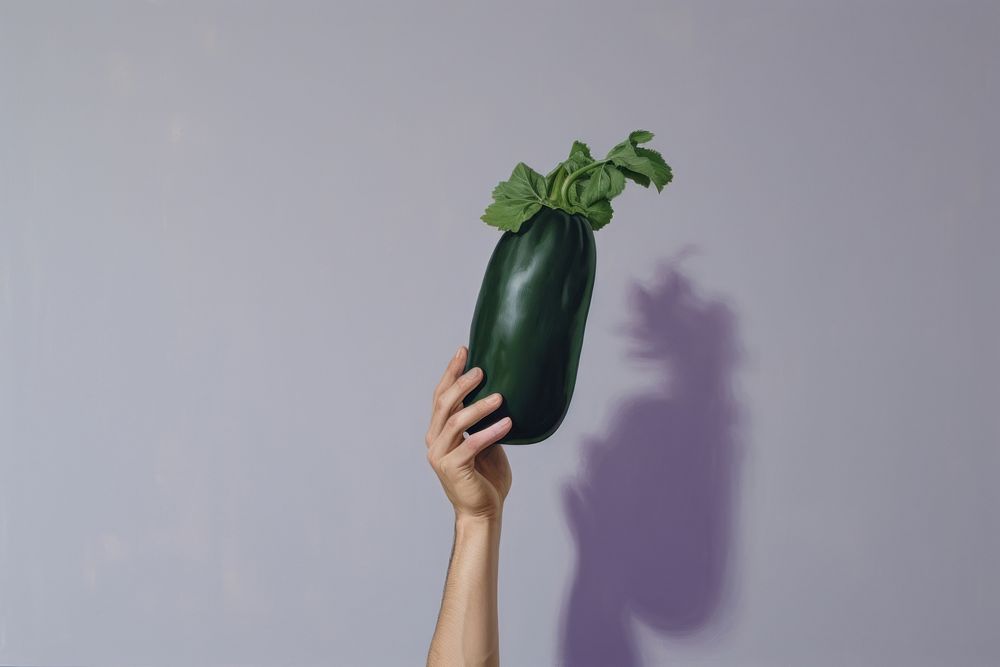Hand holding eggplant vegetable adult food.