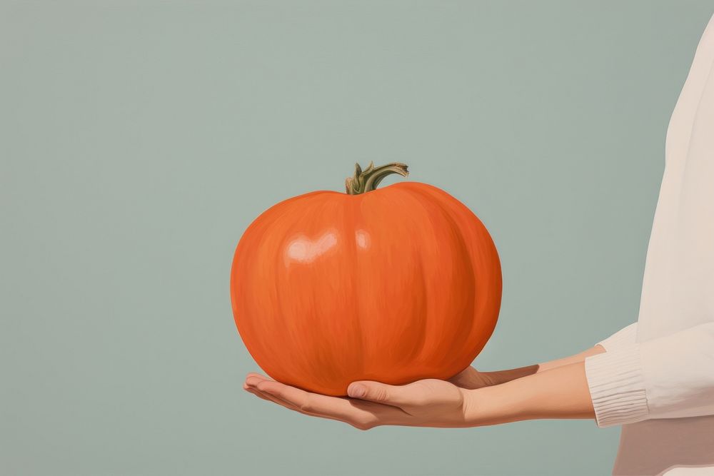 Hand holding pumkin vegetable pumpkin plant.