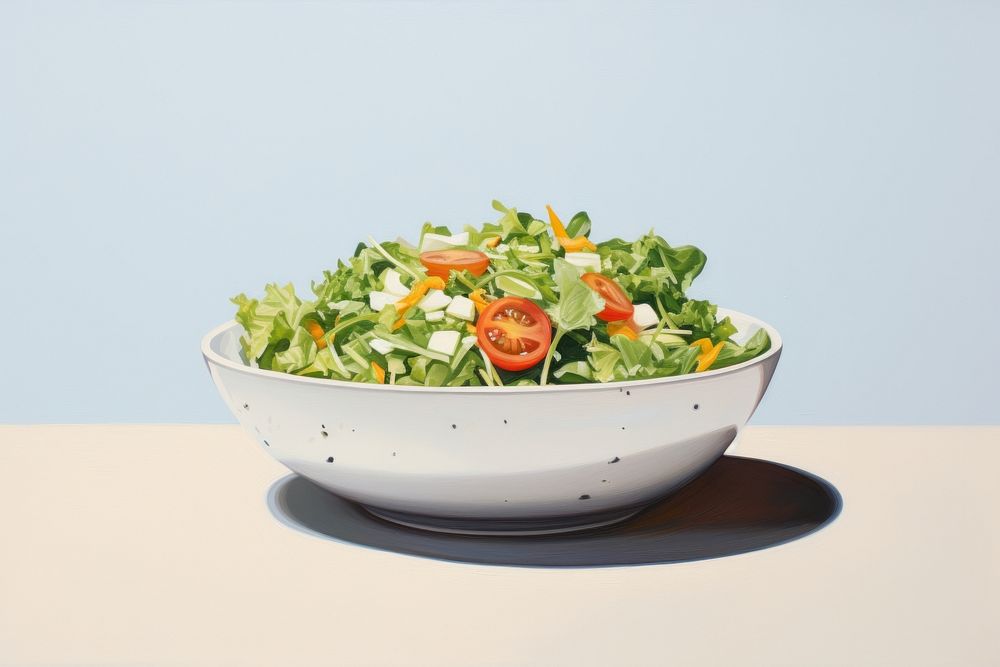 Minimal space salad dish food bowl vegetable.