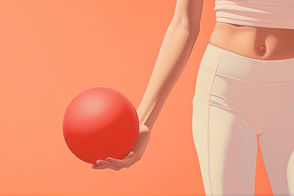 Woman holding fitness ball balloon sphere exercising.