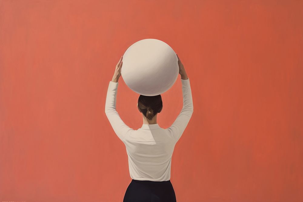 Woman holding fitness ball painting photography exercising.