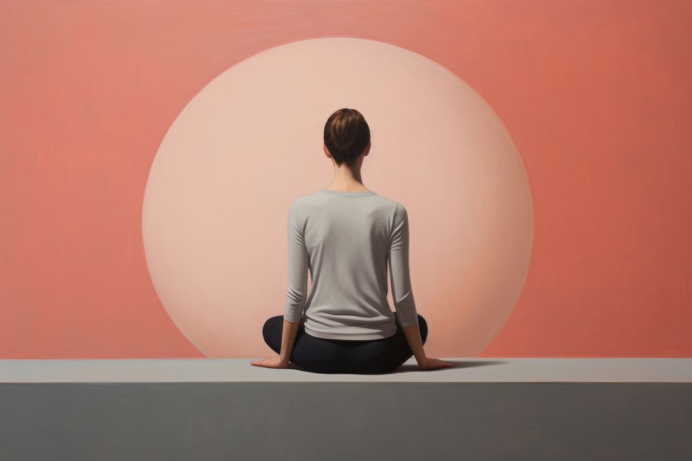 Woman yoga cobra pose painting sitting sports.