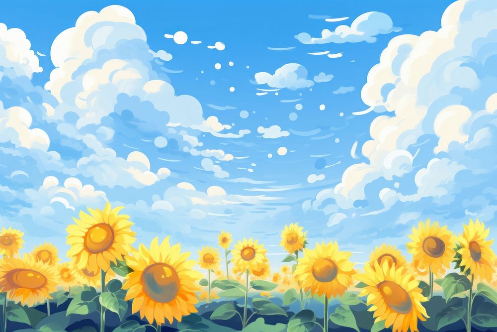 Sunflower field with clouds and blue sky landscape outdoors nature.