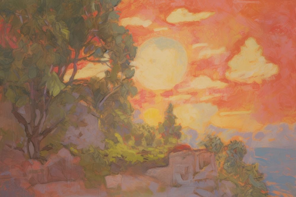 Painting outdoors sunset nature.