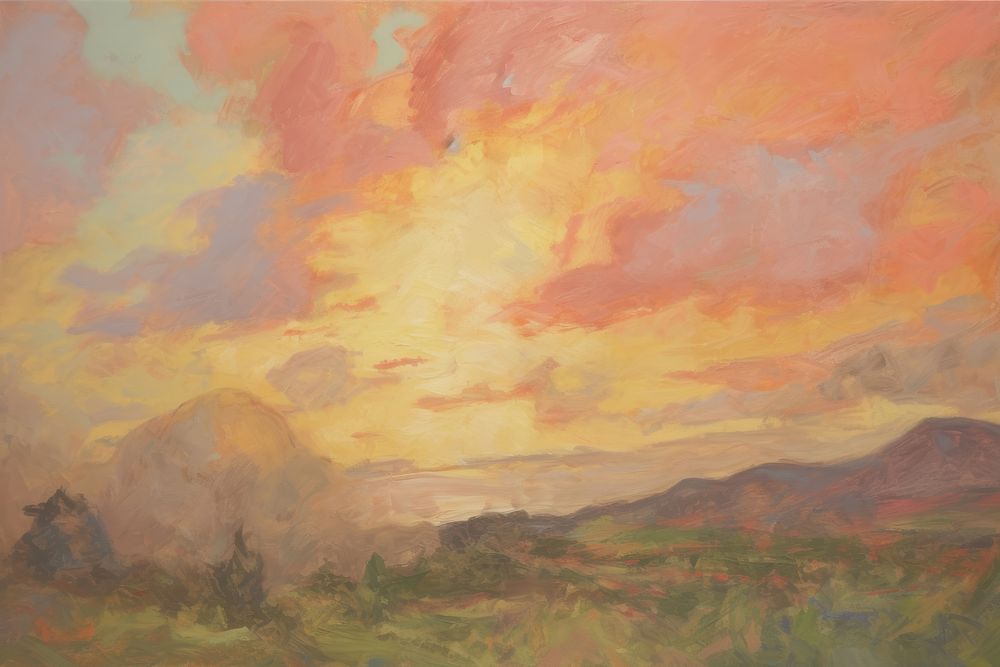 Sunset landscape painting outdoors nature.