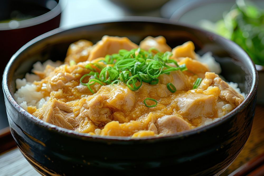 Oyakodon food curry table.
