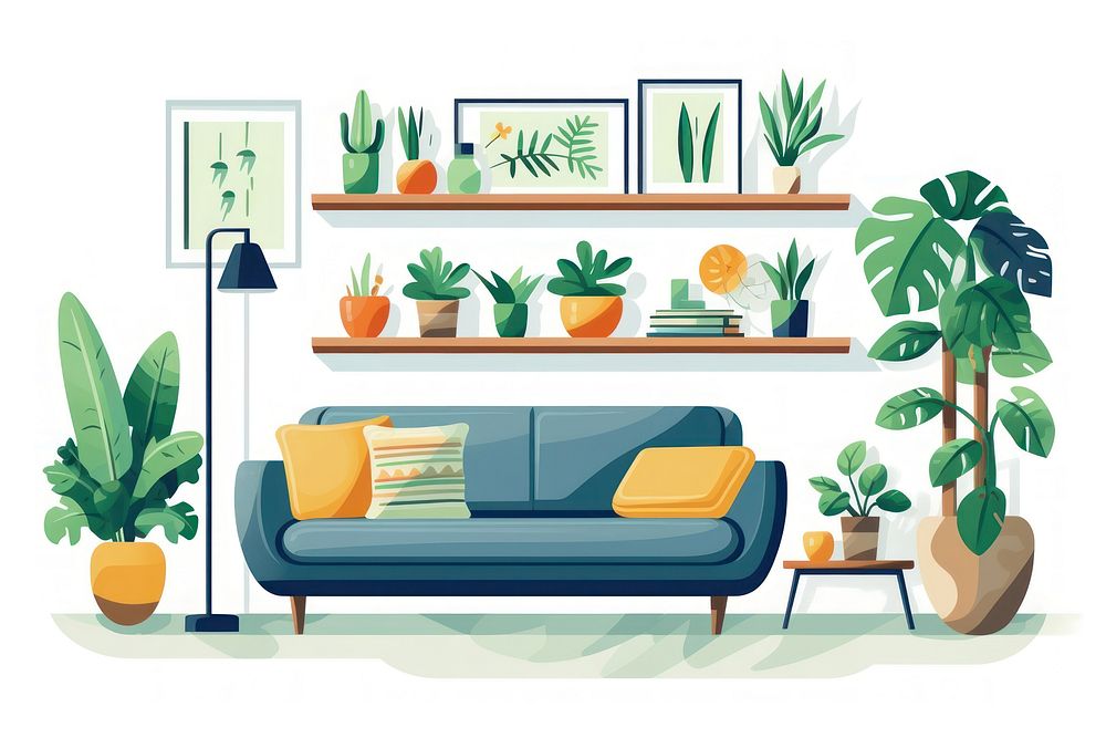 Apartment design Living room interior Sofa plant.