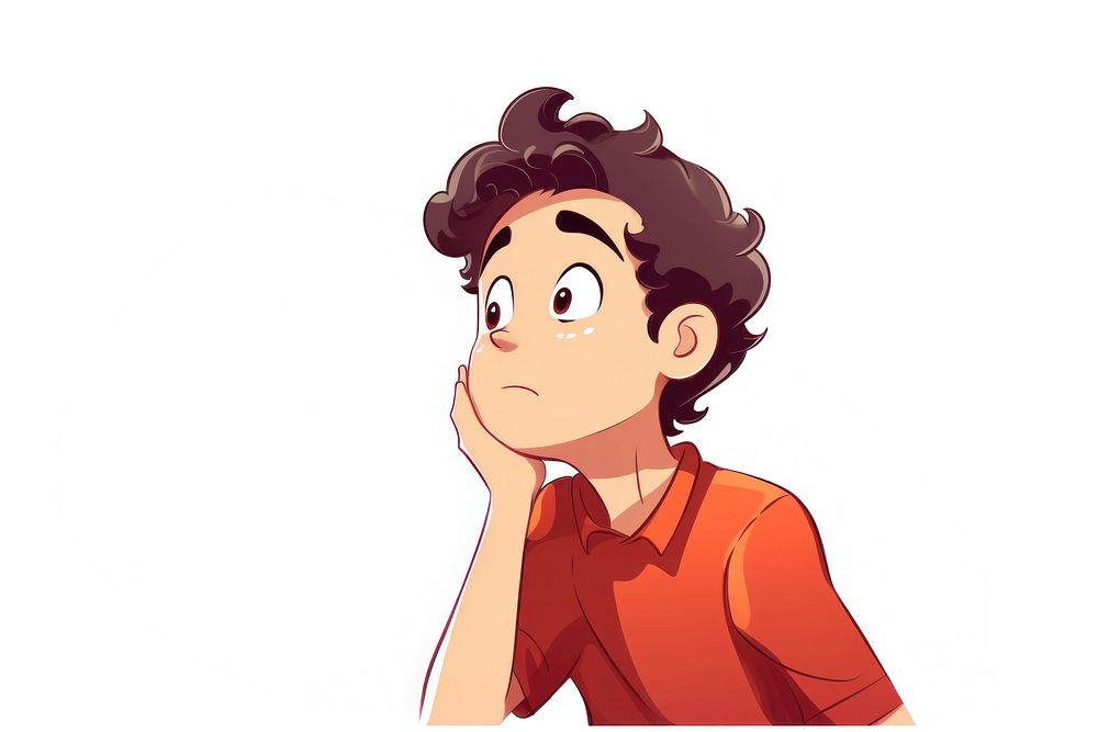 Thinking cartoon adult white background. AI generated Image by rawpixel.