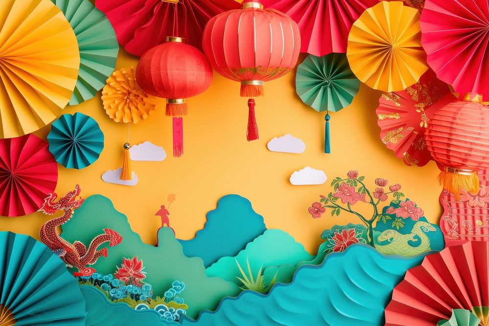 Collage Retro dreamy of travel to china art chinese new year backgrounds.