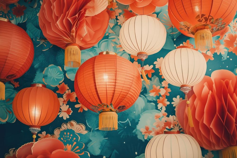 Collage Retro dreamy of travel to china lantern art chinese new year.