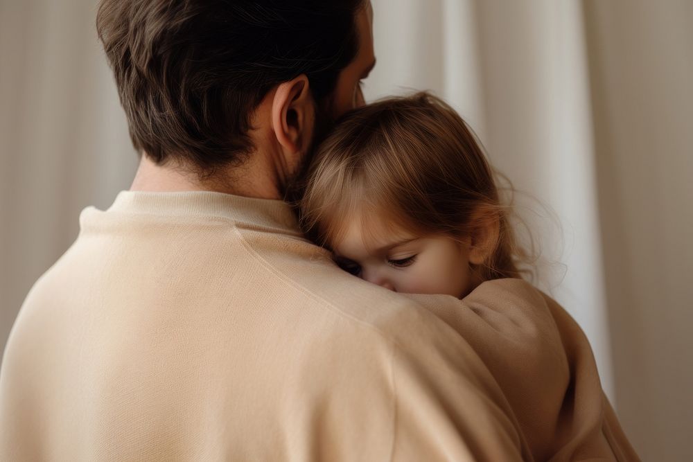 Baby girl sleep on her fathers shoulder hugging adult affectionate. AI generated Image by rawpixel.