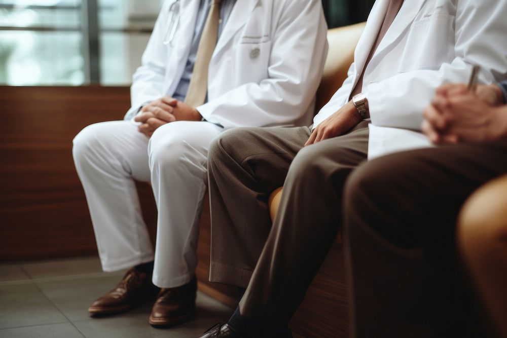 Mature doctors sit and converse sitting adult togetherness. AI generated Image by rawpixel.