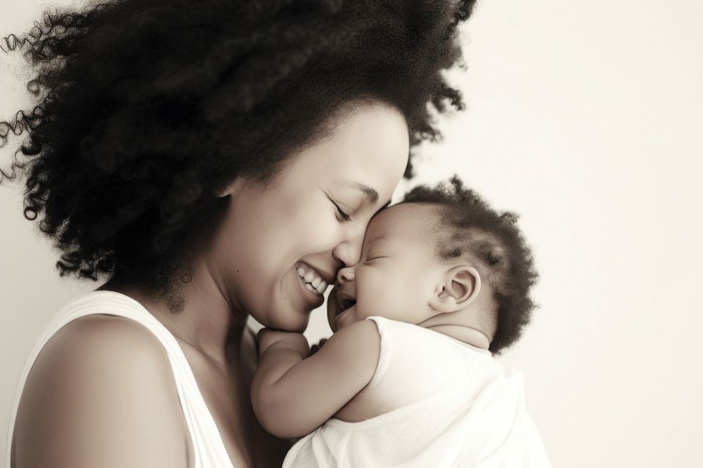 Woman kiss on her baby boy head portrait newborn smiling. AI generated Image by rawpixel.