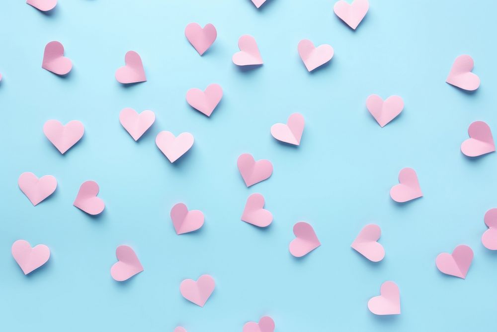  Pink paper hearts pattern backgrounds blue blue background. AI generated Image by rawpixel.