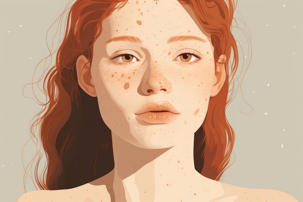A young girl with freckles skin texture portrait adult photography.