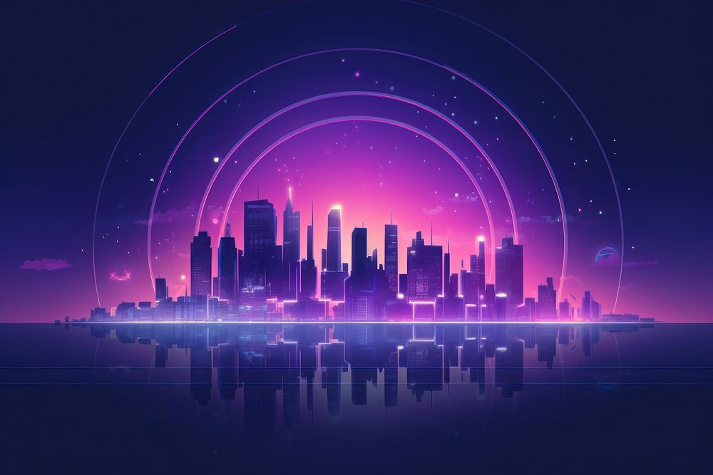 Simple digital city purple architecture cityscape. AI generated Image by rawpixel.