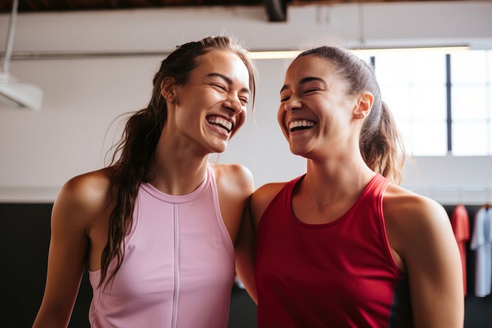 Female friends in sportswear laughing smile adult. AI generated Image by rawpixel.