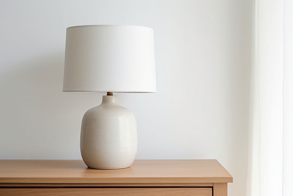 Bedside table lamp lampshade white decoration. AI generated Image by rawpixel.