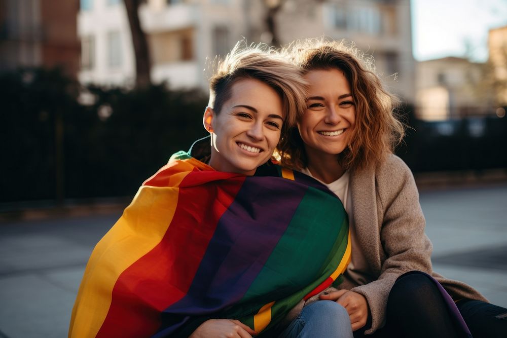 Couple lesbian woman laughing smile adult. AI generated Image by rawpixel.