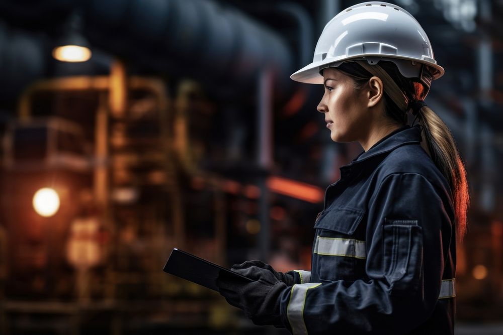 Woman engineering industry holding hardhat. AI generated Image by rawpixel.