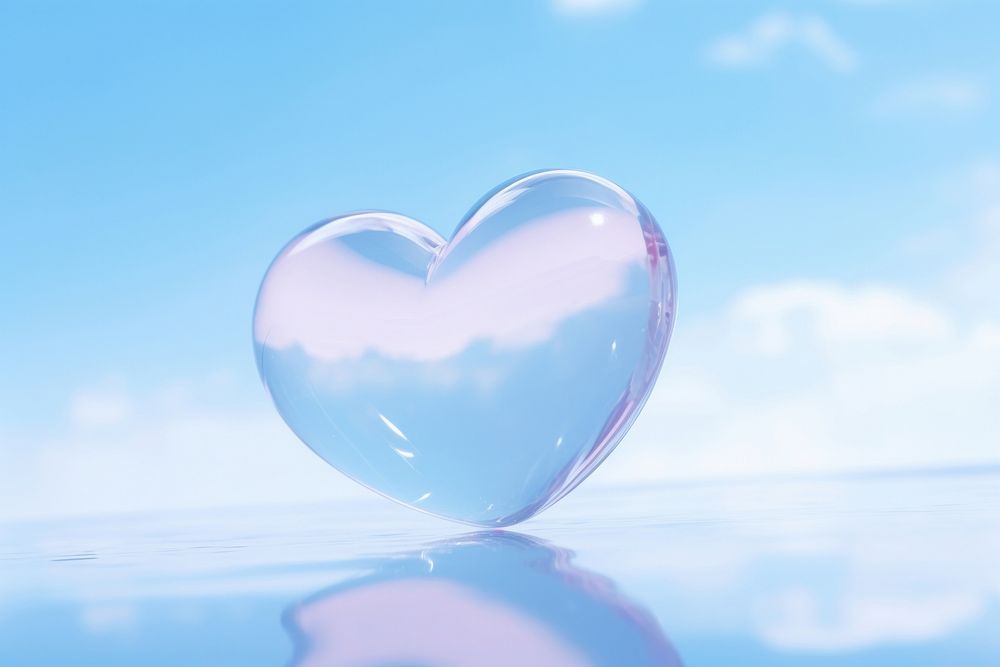  Clear glass heart reflection sky tranquility. AI generated Image by rawpixel.