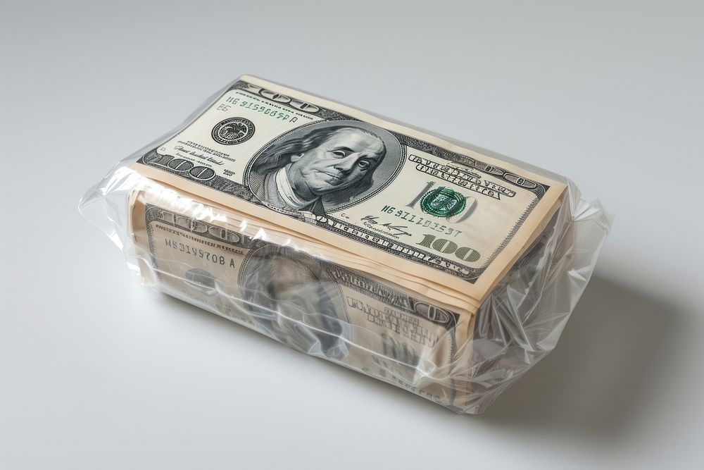 Plastic wrapping over money dollar paper investment.